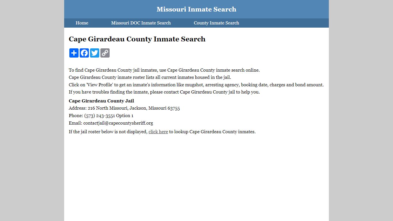 Cape Girardeau County Inmate Search