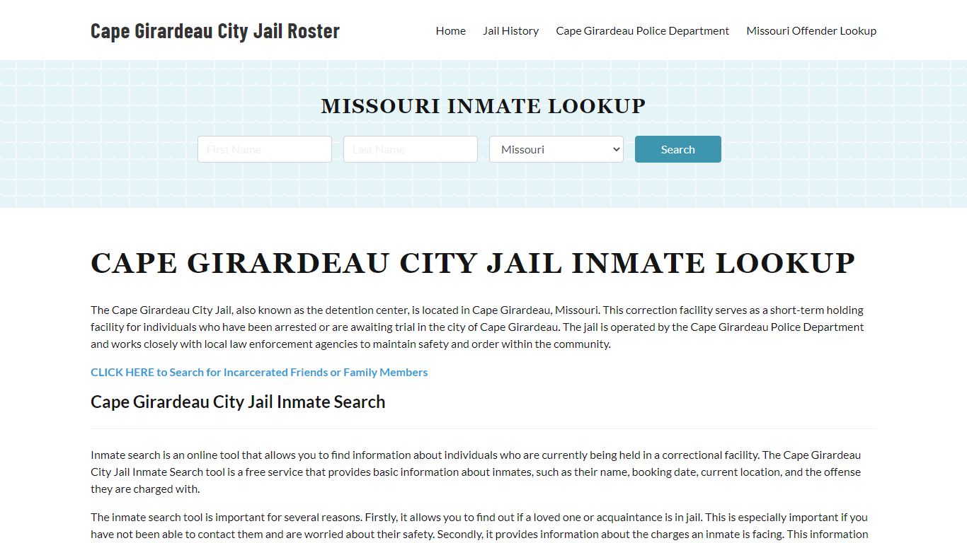 Cape Girardeau City Jail, MO Inmate Search, Jail Roster, Bookings